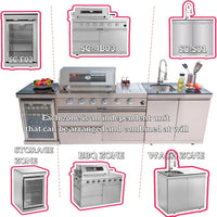 Outdoor Kitchen Island Designed for Complete Cooking, 72000 BTU Gas Grill, Refrigerator & Sink, 98 Inch