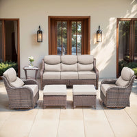 Luxury 6 Pieces Outdoor Patio Furniture Set with Swivel Rocker Chairs 6-Inch Extra Thick Cushions,Sofa Coffee Table,Wicker Conversation Sets for Porch Deck Backyard Poolside