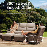 Luxury 6 Pieces Outdoor Patio Furniture Set with Swivel Rocker Chairs 6-Inch Extra Thick Cushions,Sofa Coffee Table,Wicker Conversation Sets for Porch Deck Backyard Poolside