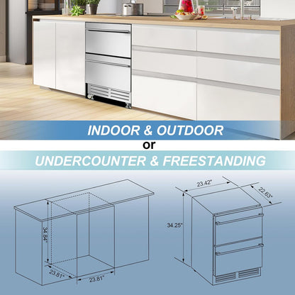 24'' Drawer Fridge under Counter Beverage Refrigerator with Wheels