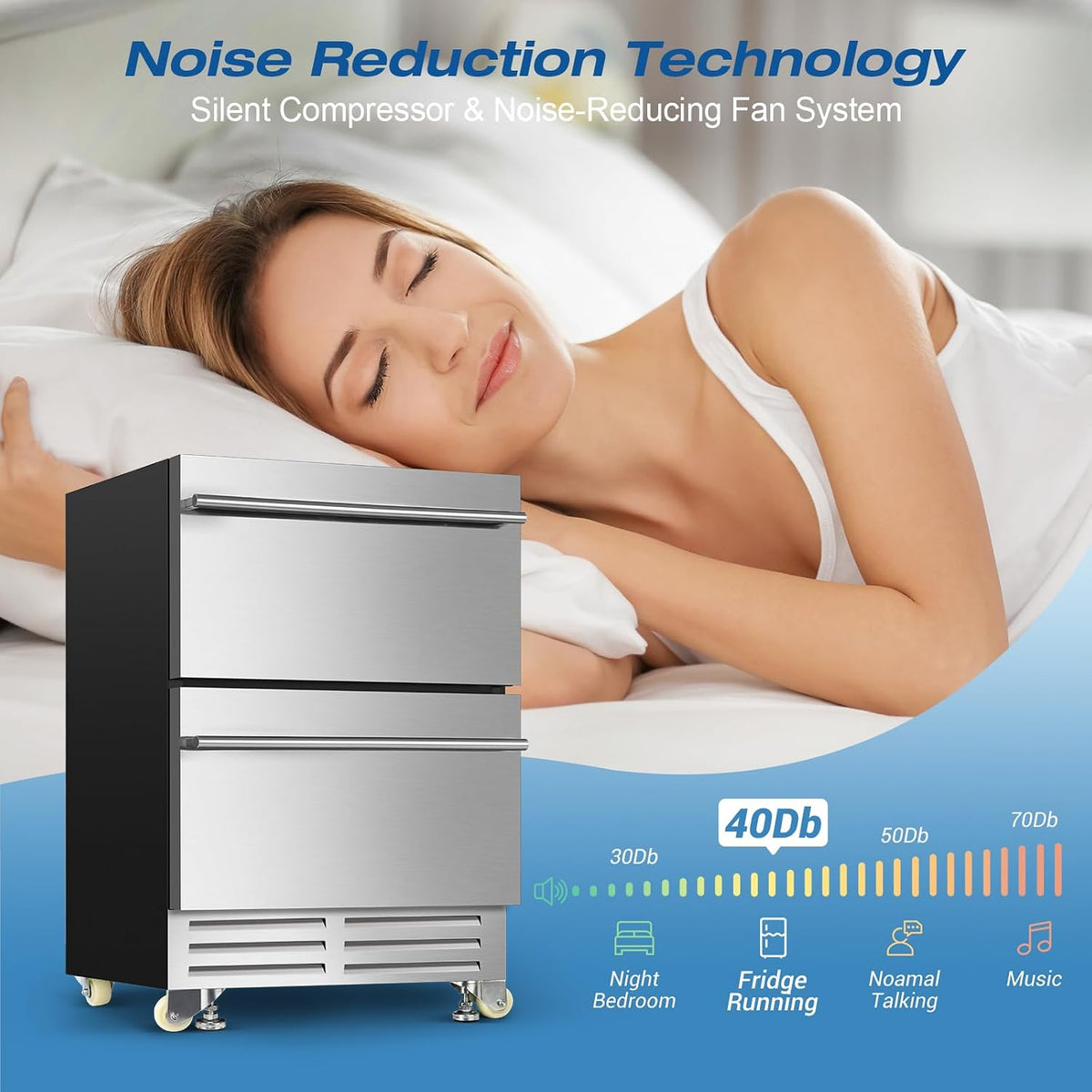 24'' Drawer Fridge under Counter Beverage Refrigerator with Wheels