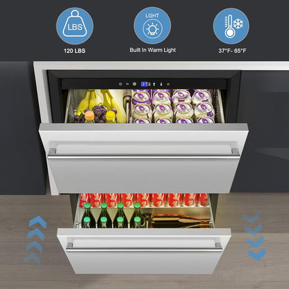 24'' Drawer Fridge under Counter Beverage Refrigerator with Wheels
