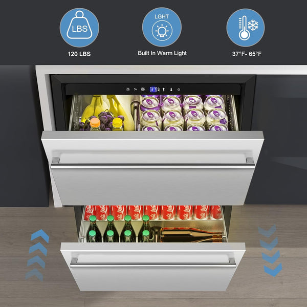 24'' Drawer Fridge under Counter Beverage Refrigerator with Wheels