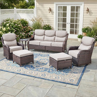 Luxury 6 Pieces Outdoor Patio Furniture Set with Swivel Rocker Chairs 6-Inch Extra Thick Cushions,Sofa Coffee Table,Wicker Conversation Sets for Porch Deck Backyard Poolside