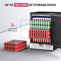 24"Beverage Refrigerator, 180Can under Counter Refrigerator, Silver