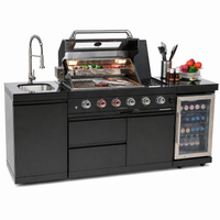 Outdoor Kitchen Island Built for Premium Entertaining, 72,000 BTU Grill, Wine Cooler, Black Granite Countertops