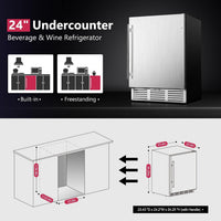 24"Beverage Refrigerator, 180Can under Counter Refrigerator, Silver