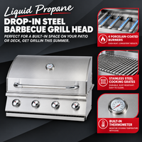 Built-In Gas Grill Head Designed for Outdoor Kitchens, 60,000 BTU Power, 304 Stainless Steel, 810 Sq In
