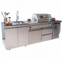 Outdoor Kitchen Island Designed for Complete Cooking, 72000 BTU Gas Grill, Refrigerator & Sink, 98 Inch