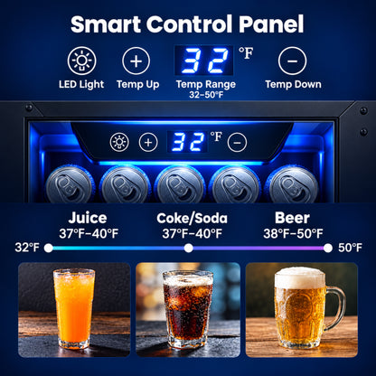 15 Inch under Counter Beverage Refrigerator, 128 Cans Outdoor Fridge with Adjustable Glass Shelves, ≤45Db Quiet Small Beverage Refrigerator for Outdoor Kitchen & Patio (Black)