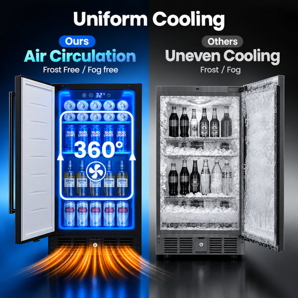 15 Inch under Counter Beverage Refrigerator, 128 Cans Outdoor Fridge with Adjustable Glass Shelves, ≤45Db Quiet Small Beverage Refrigerator for Outdoor Kitchen & Patio (Black)
